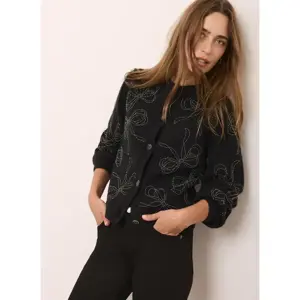 Mint Velvet Black Bow Detail Embellished Cardigan
